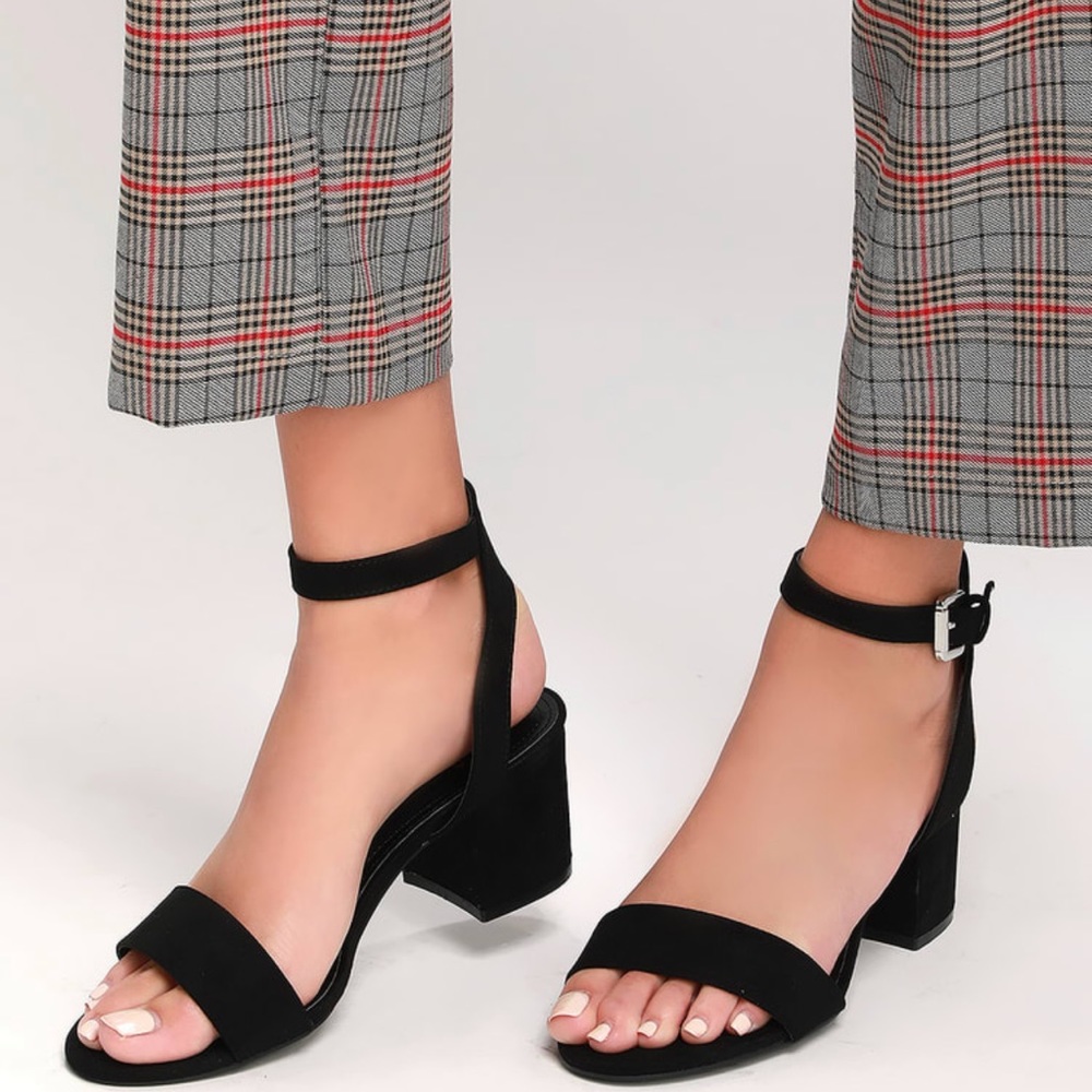 Lulus Primm Black Suede Ankle Strap Heels